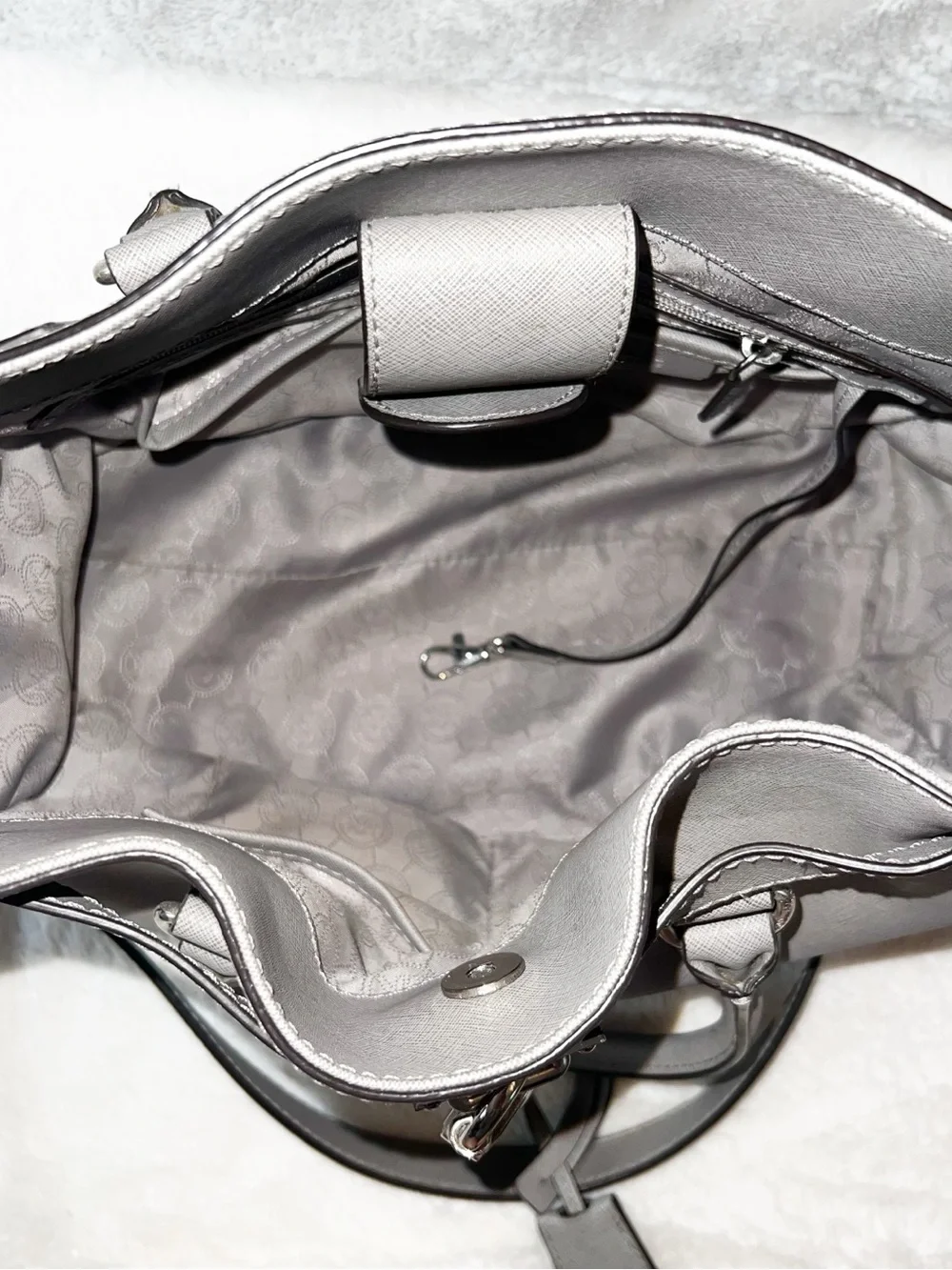 Michael Kors Gray Saffiano Satchel with Silver Hardware